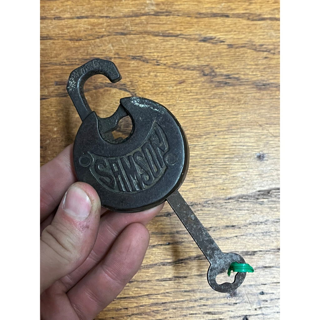 Vintage Antique Old Samson US Padlock With Key Lock Cast Iron