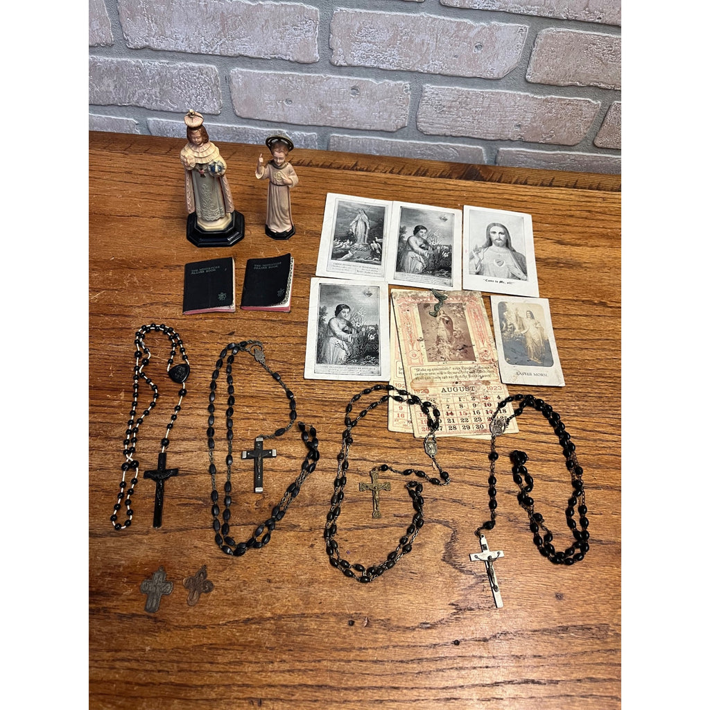 Vintage Black Beaded Rosaries Catholic Religious Relics Lot Rosary Prayer Books