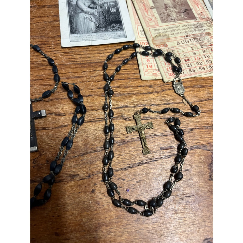 Vintage Black Beaded Rosaries Catholic Religious Relics Lot Rosary Prayer Books