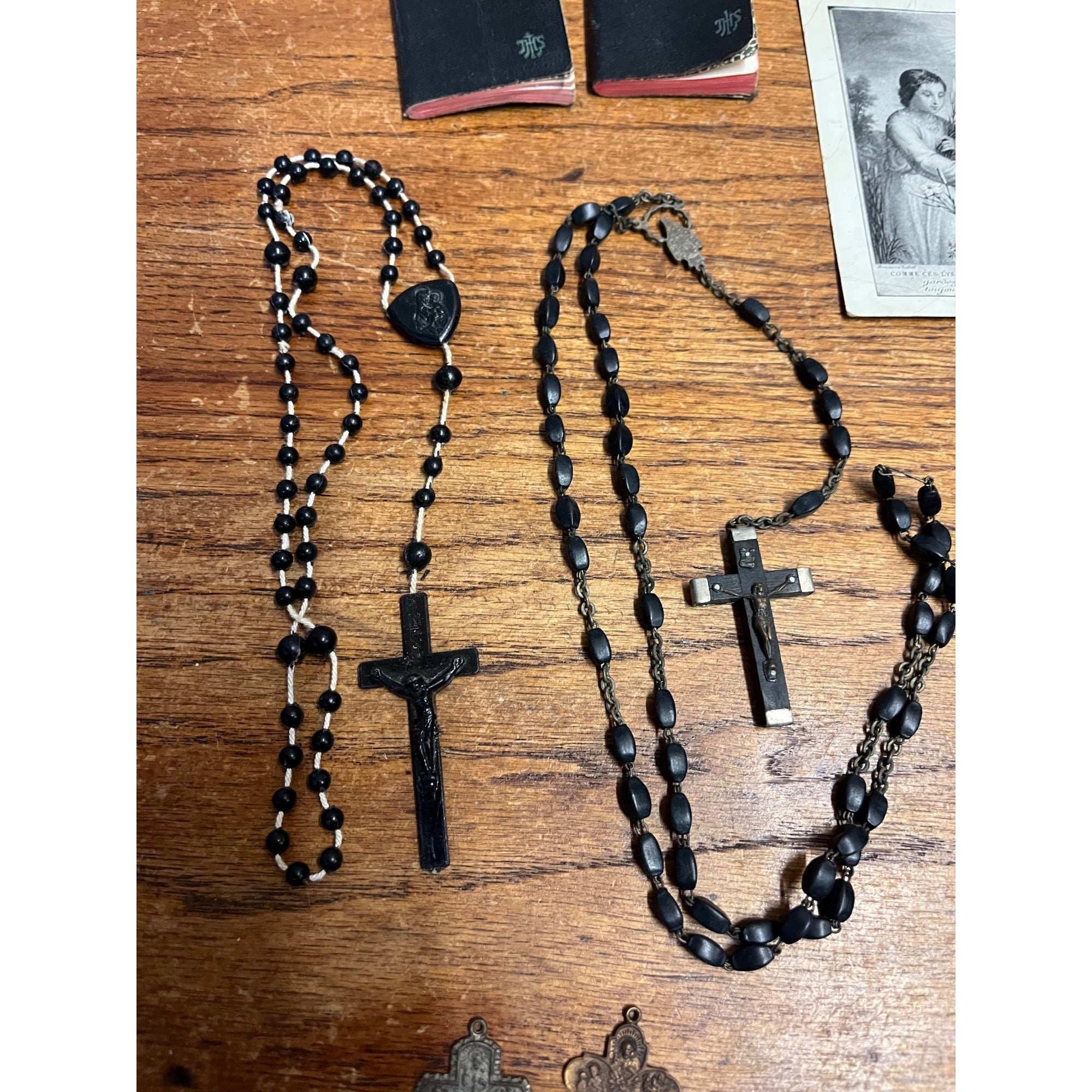 Vintage Black Beaded Rosaries Catholic Religious Relics Lot Rosary Prayer Books
