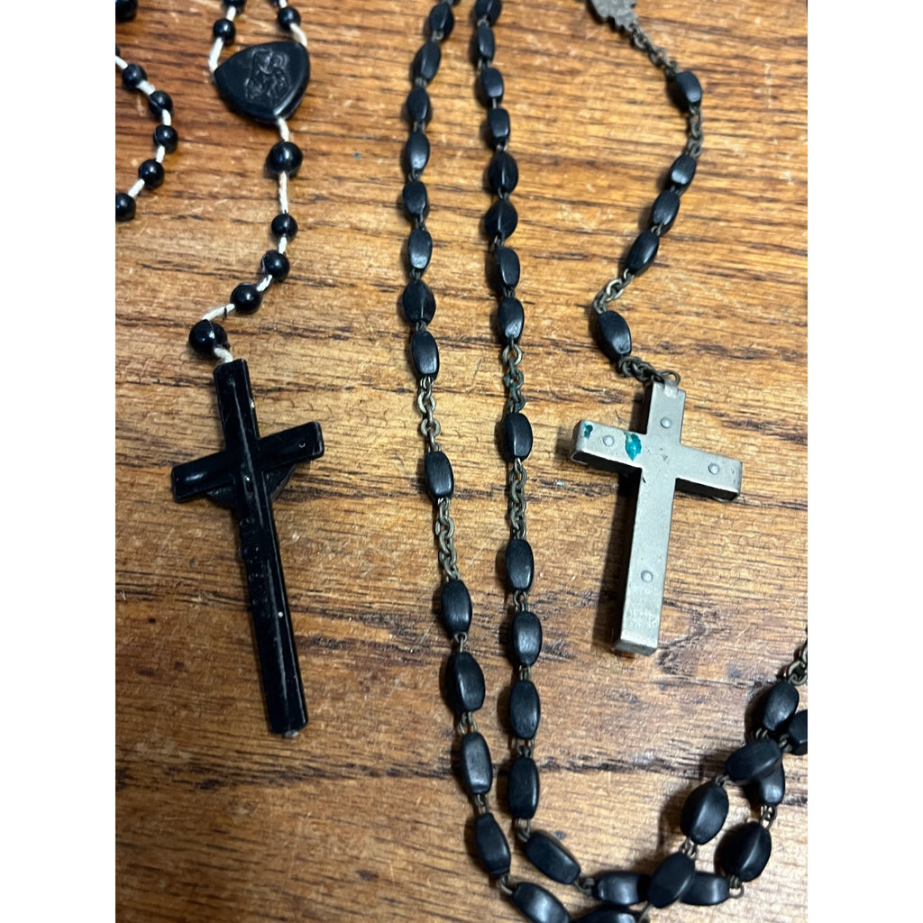 Vintage Black Beaded Rosaries Catholic Religious Relics Lot Rosary Prayer Books