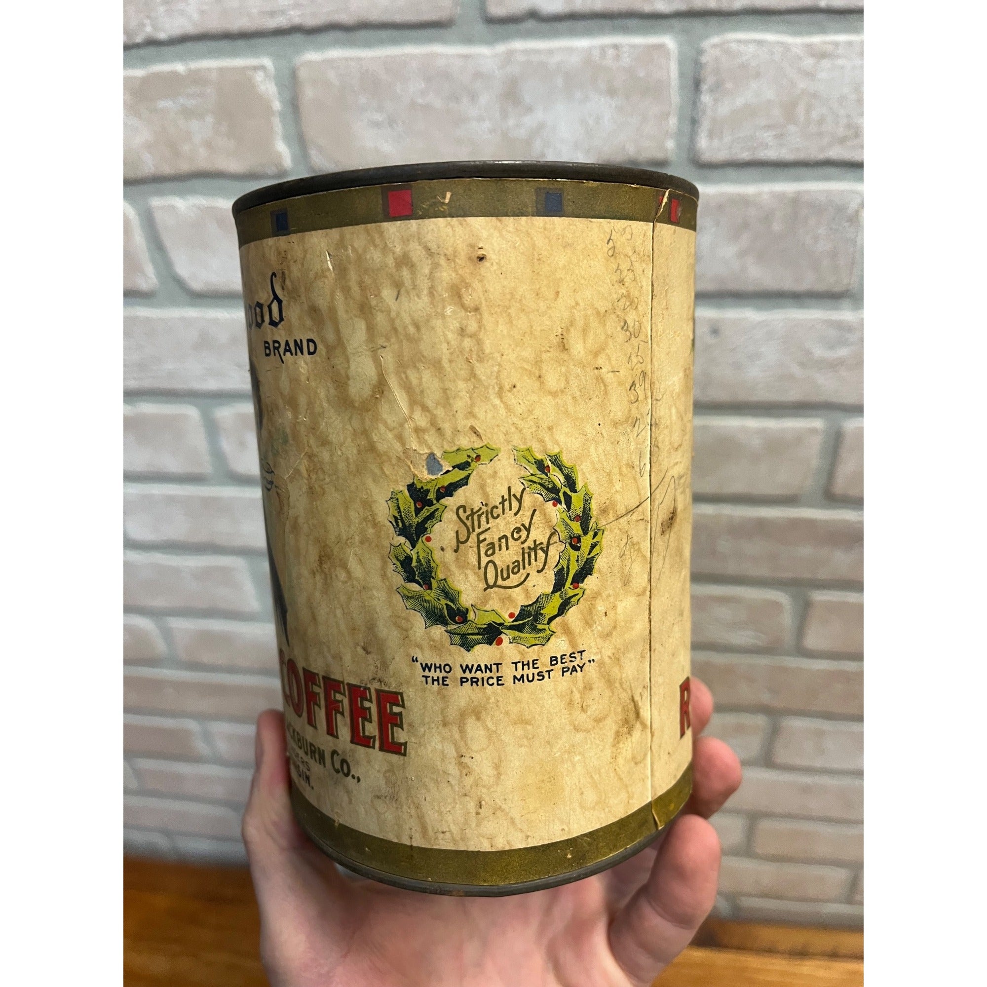 Antique Hollywood Roasted Coffee Tin 1lb Tall Can Madison Wi Victorian Lady Rare