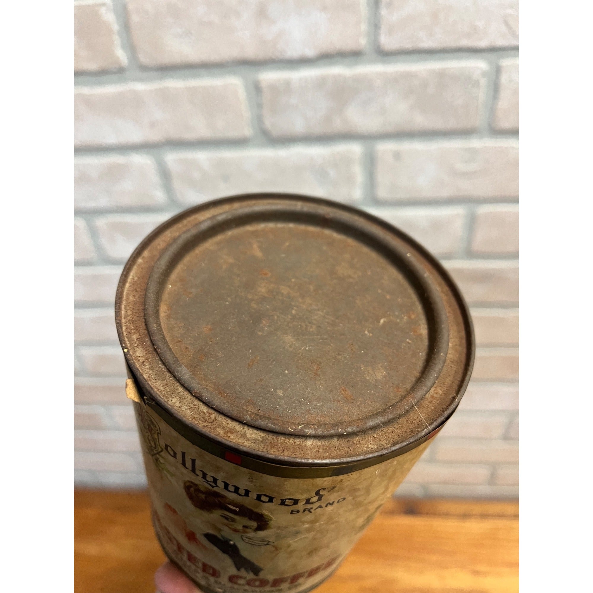 Antique Hollywood Roasted Coffee Tin 1lb Tall Can Madison Wi Victorian Lady Rare