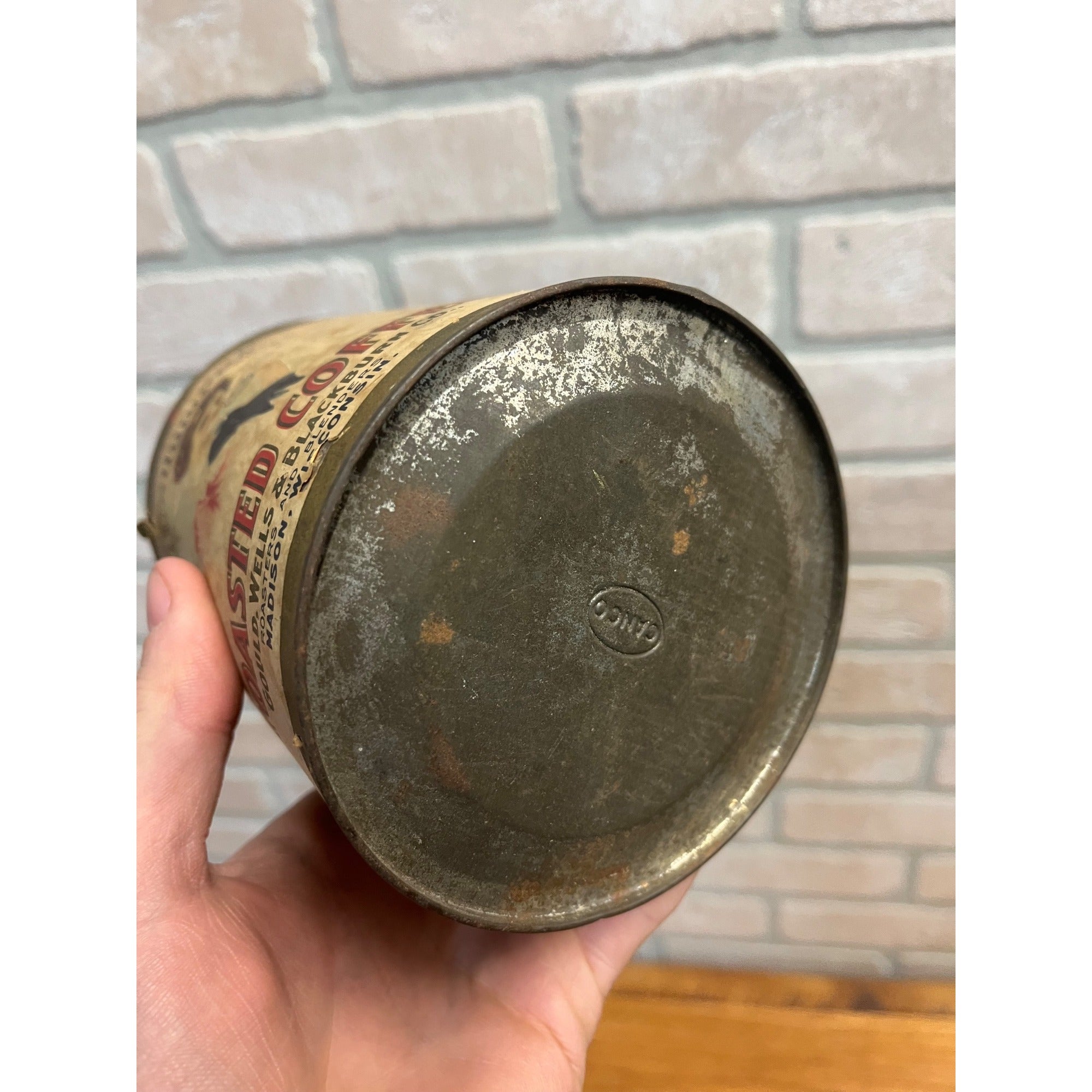 Antique Hollywood Roasted Coffee Tin 1lb Tall Can Madison Wi Victorian Lady Rare