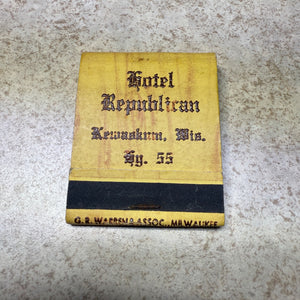 Hotel Republican Kewaskum Wis. Restaurant Supper Club Advertising Matchbook