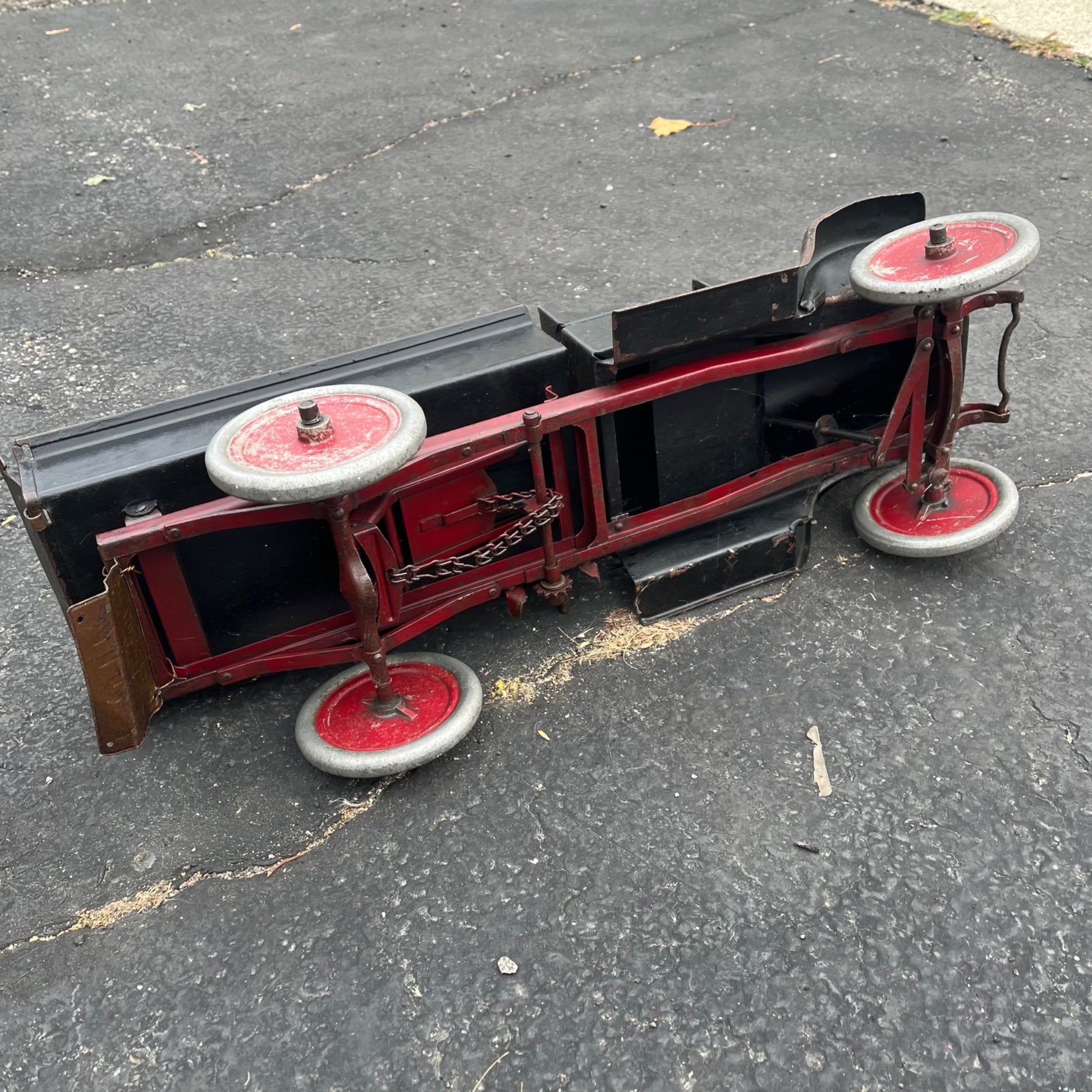 Vintage 1920s Buddy L Black Dump Truck Chain Driven Pressed Steel Toy