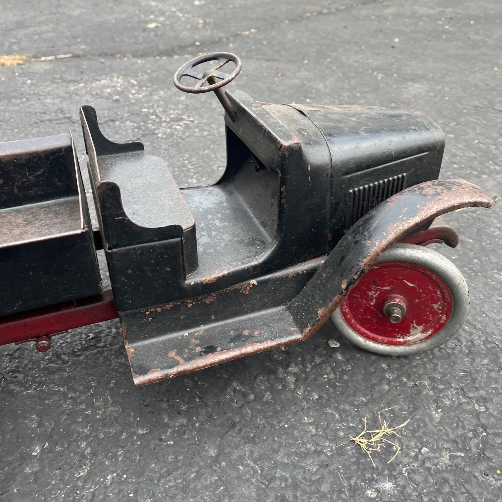 Vintage 1920s Buddy L Black Dump Truck Chain Driven Pressed Steel Toy
