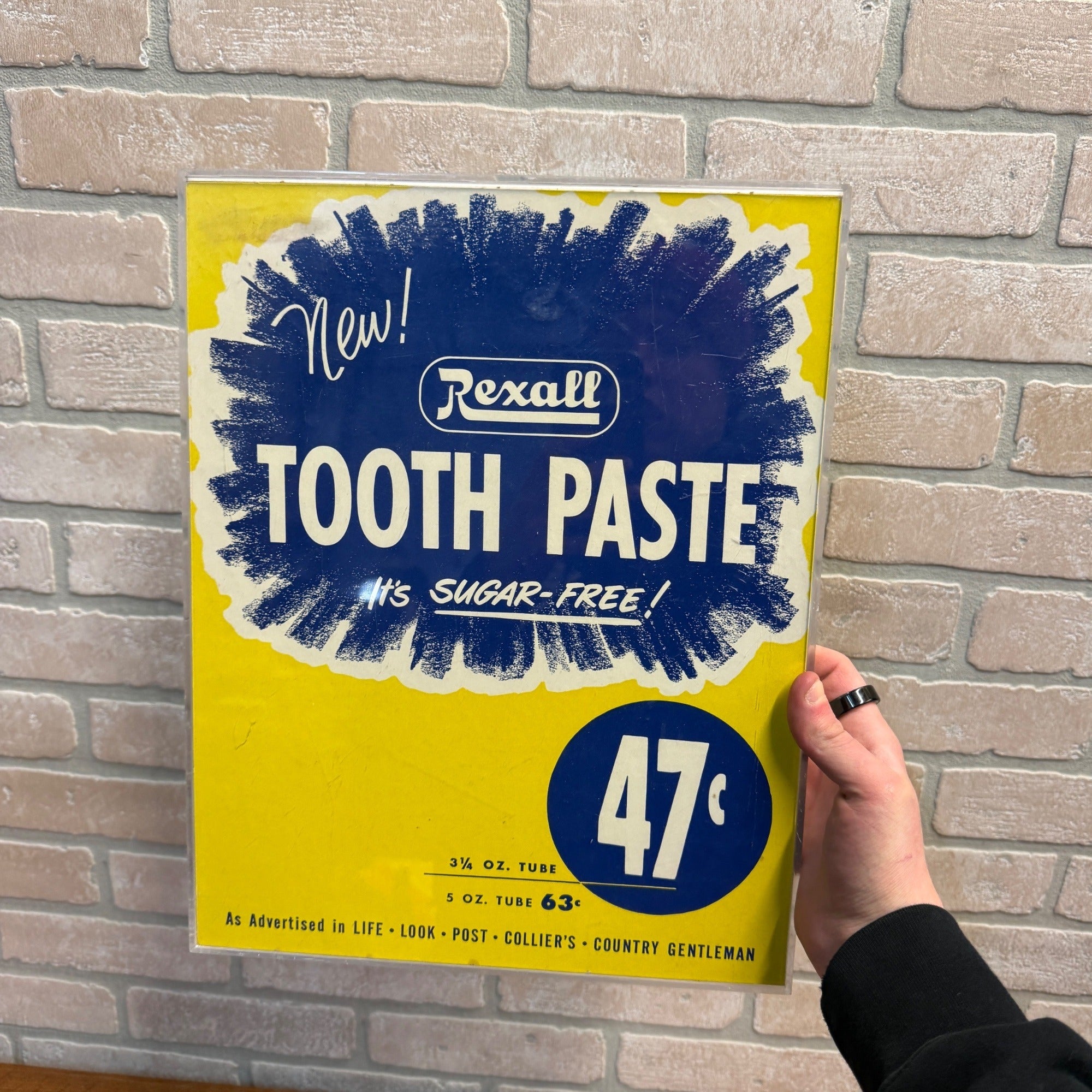 Vintage 1960s Rexall Drug Store Tooth Paste Display Cardstock Advertising Sign