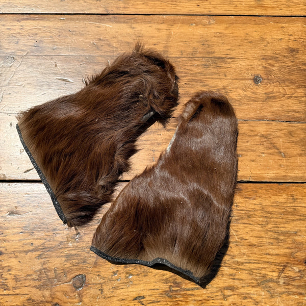 Antique Horsehide Sleigh Driving Mittens Hair On Hide Buggy Cutter Gloves c1900