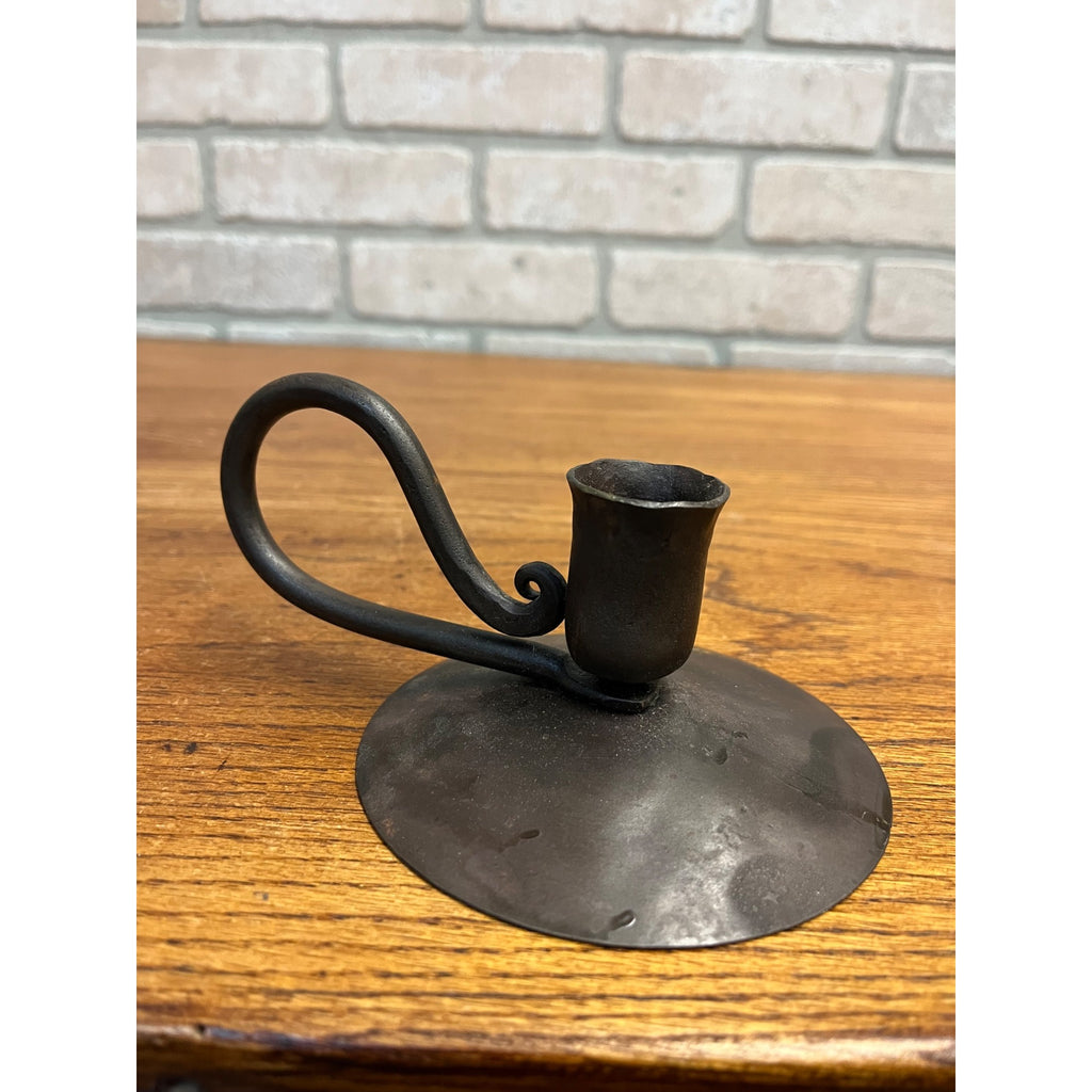 Antique Primitive Forged Hog Scraper Candle Stick Holder Finger Loop