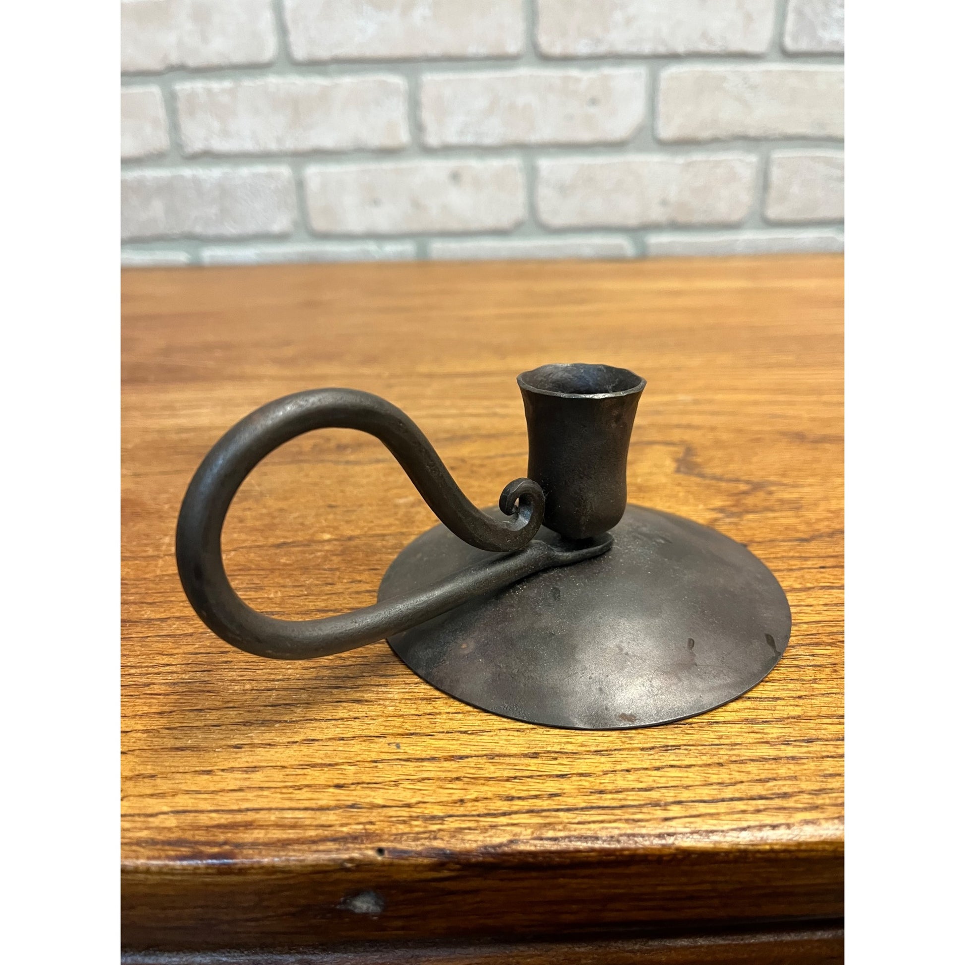 Antique Primitive Forged Hog Scraper Candle Stick Holder Finger Loop