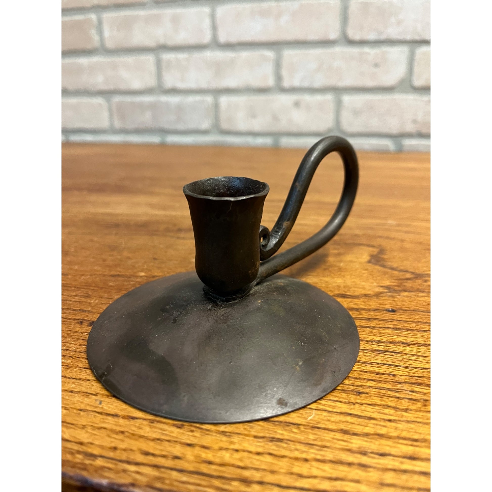 Antique Primitive Forged Hog Scraper Candle Stick Holder Finger Loop