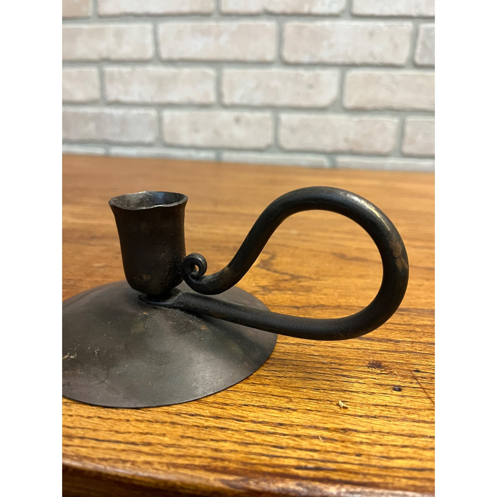 Antique Primitive Forged Hog Scraper Candle Stick Holder Finger Loop
