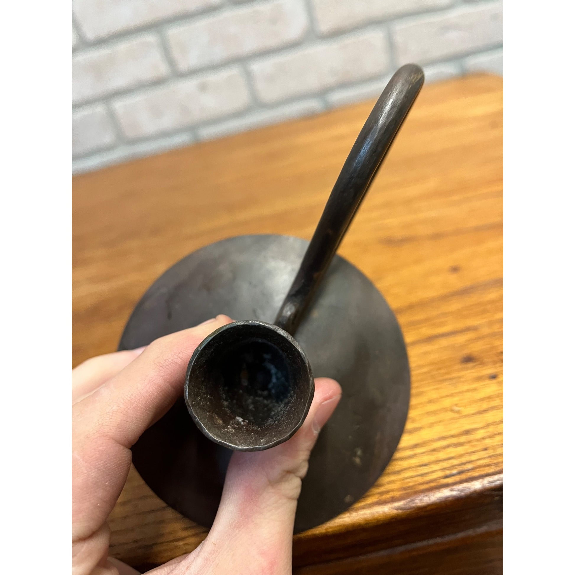 Antique Primitive Forged Hog Scraper Candle Stick Holder Finger Loop