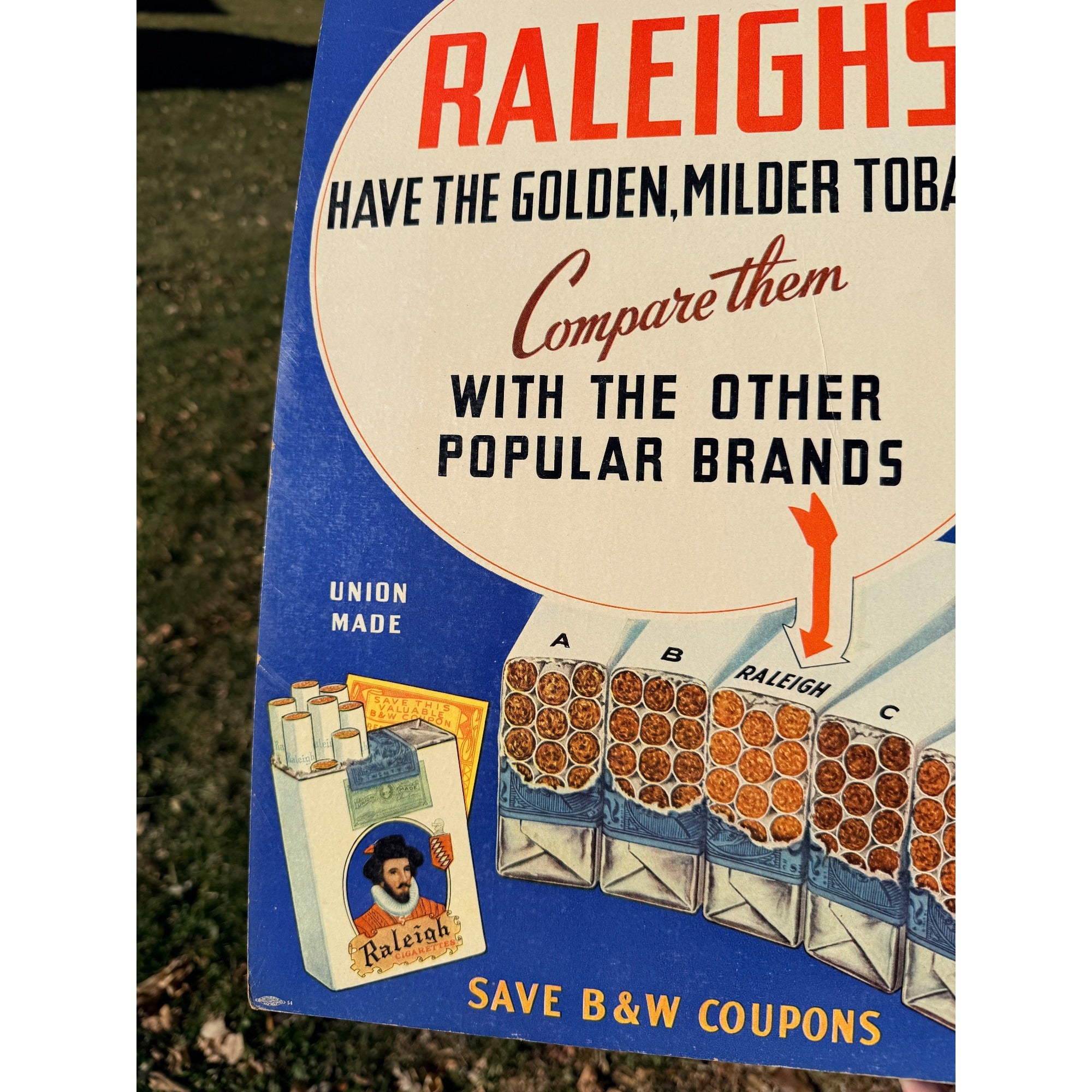 Vintage Raleigh's Tobacco Cigarettes Advertising Store Display Sign Cardstock