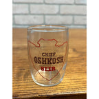 Chief Oshkosh Barrel Beer Glass ACL Oshkosh Wisconsin Brown and Red Variation