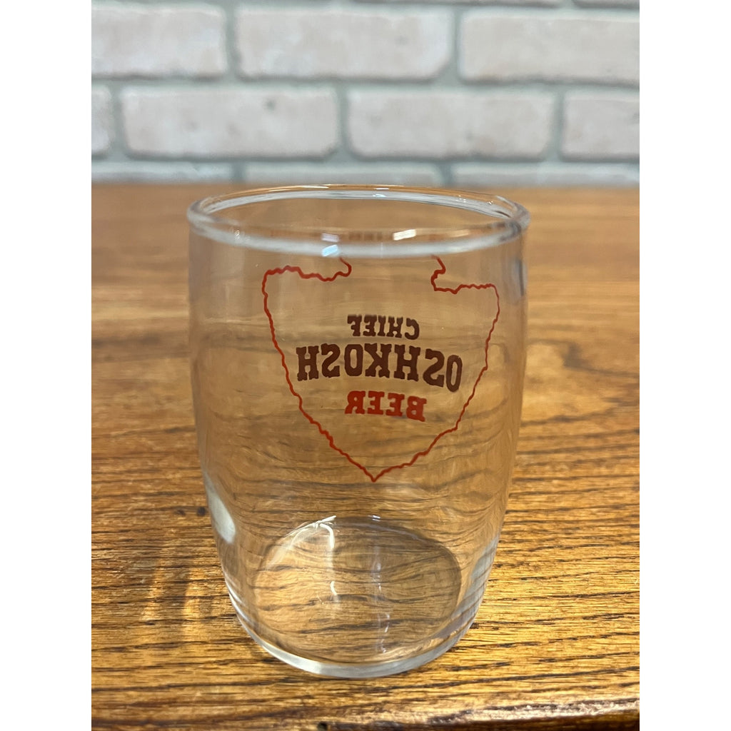 Chief Oshkosh Barrel Beer Glass ACL Oshkosh Wisconsin Brown and Red Variation