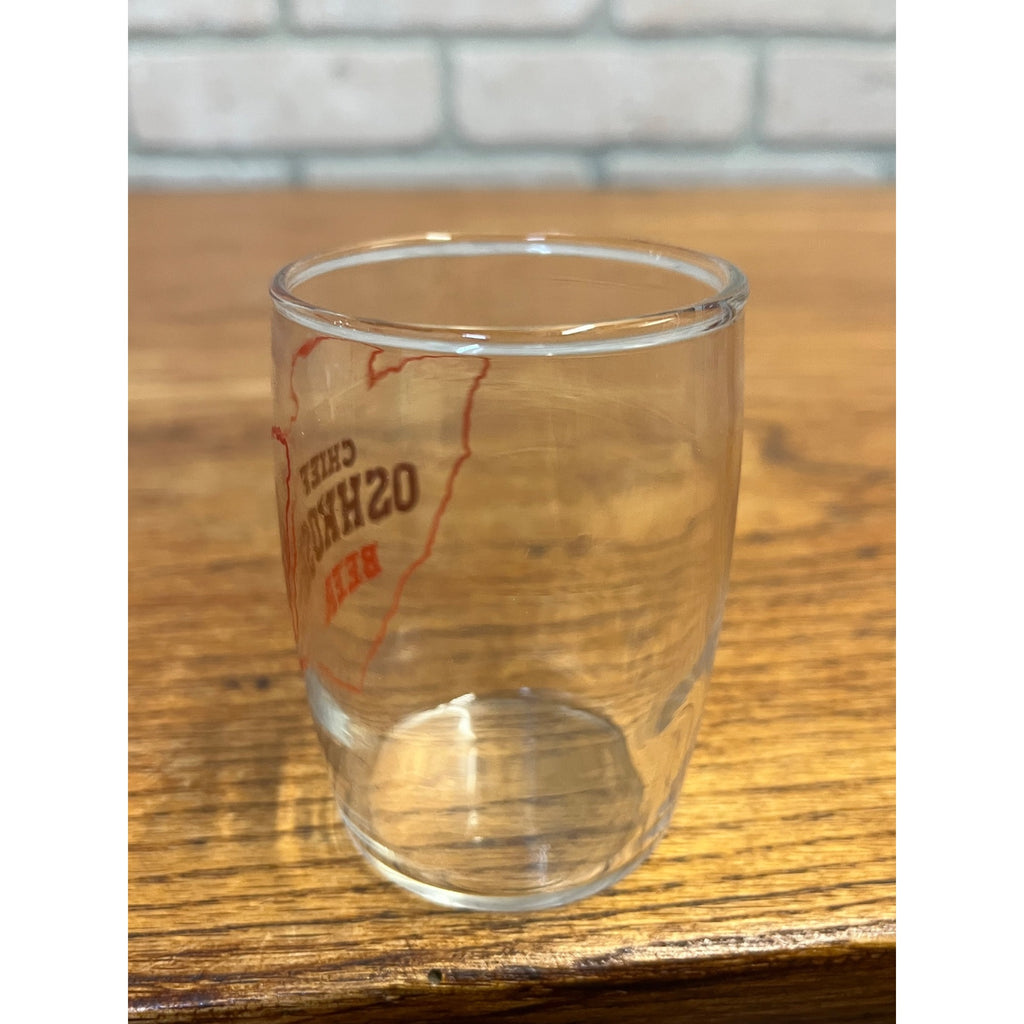 Chief Oshkosh Barrel Beer Glass ACL Oshkosh Wisconsin Brown and Red Variation
