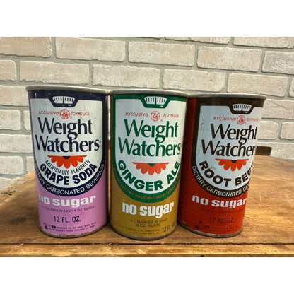 Vintage Weight Watchers Soda Pop Cans (3) Grape Root Beer Steel Pull Tab Flat