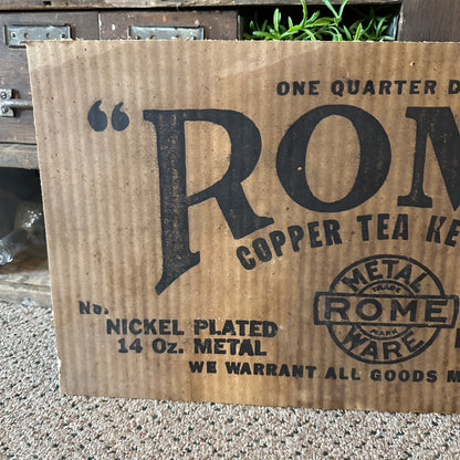 Antique 1920s Rome Copper Tea Kettles Advertising Kitchen Sign Cardboard