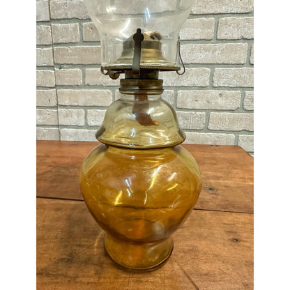 Vintage c1950s Yellow Amber Oil Kerosene Lamp Burner w/ Chimney