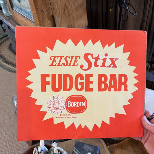 Vintage c1960s Borden's Dairy Elsie Stix Fudge Bar Paper Litho Sign