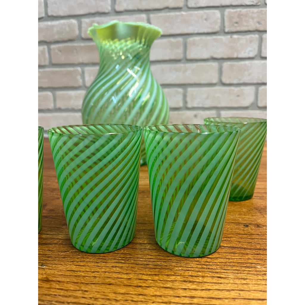 Fenton Topaz Opalescent Hobnail Vase 7" Tall Yellow Vaseline Glass, Ruffled Rim