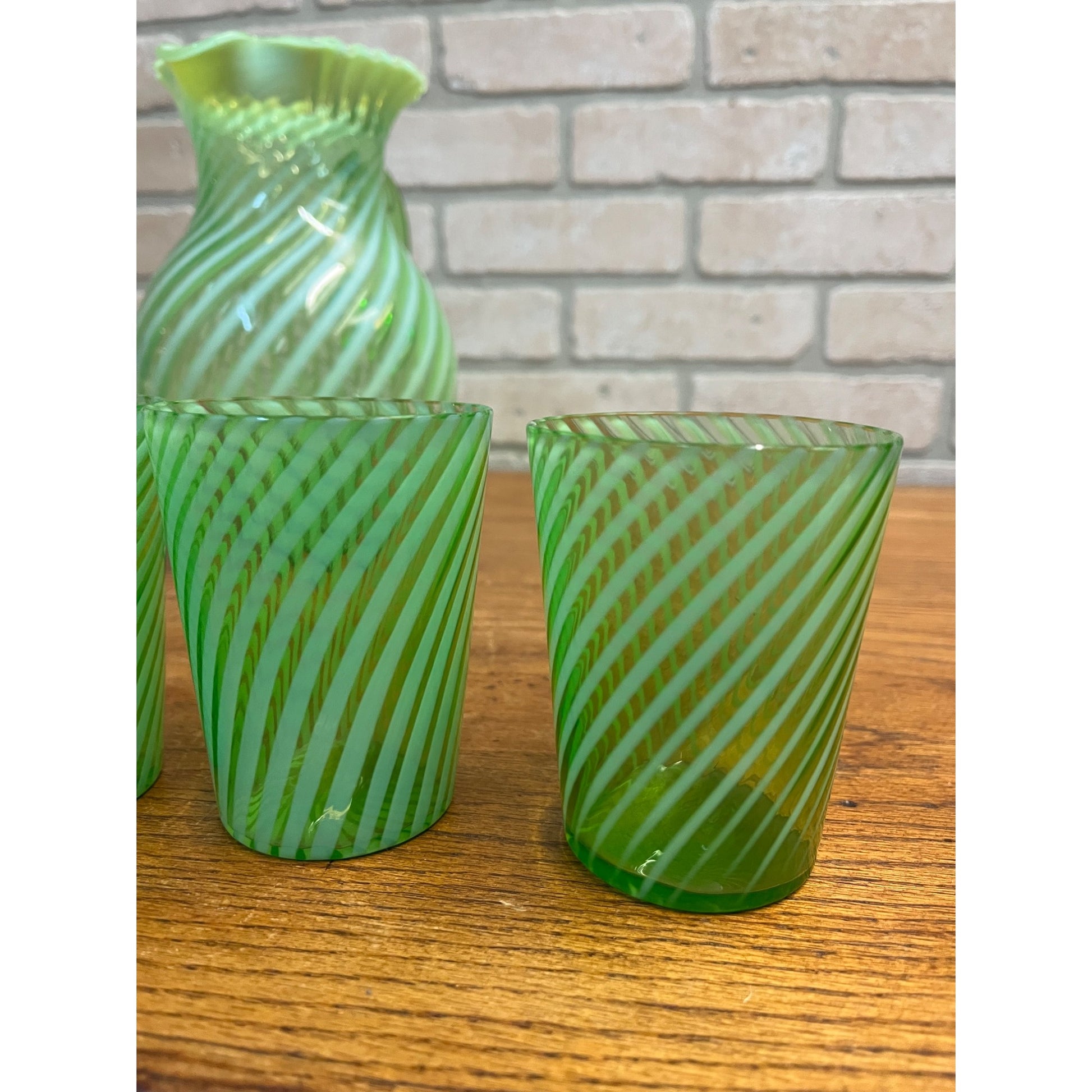 Fenton Topaz Opalescent Hobnail Vase 7" Tall Yellow Vaseline Glass, Ruffled Rim