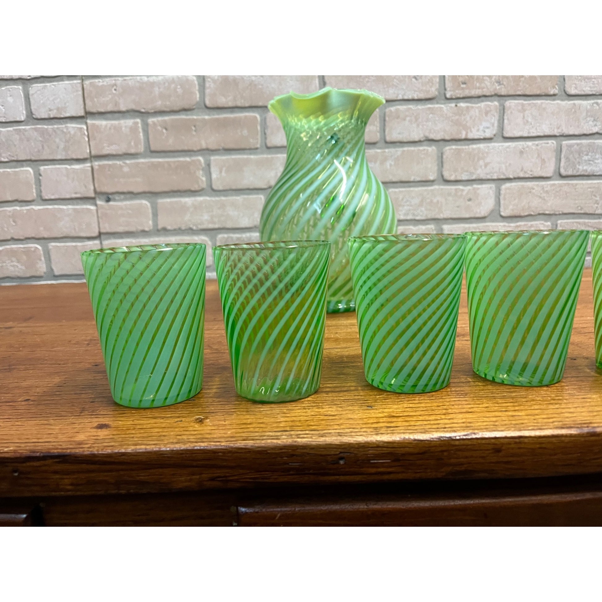 Fenton Topaz Opalescent Hobnail Vase 7" Tall Yellow Vaseline Glass, Ruffled Rim