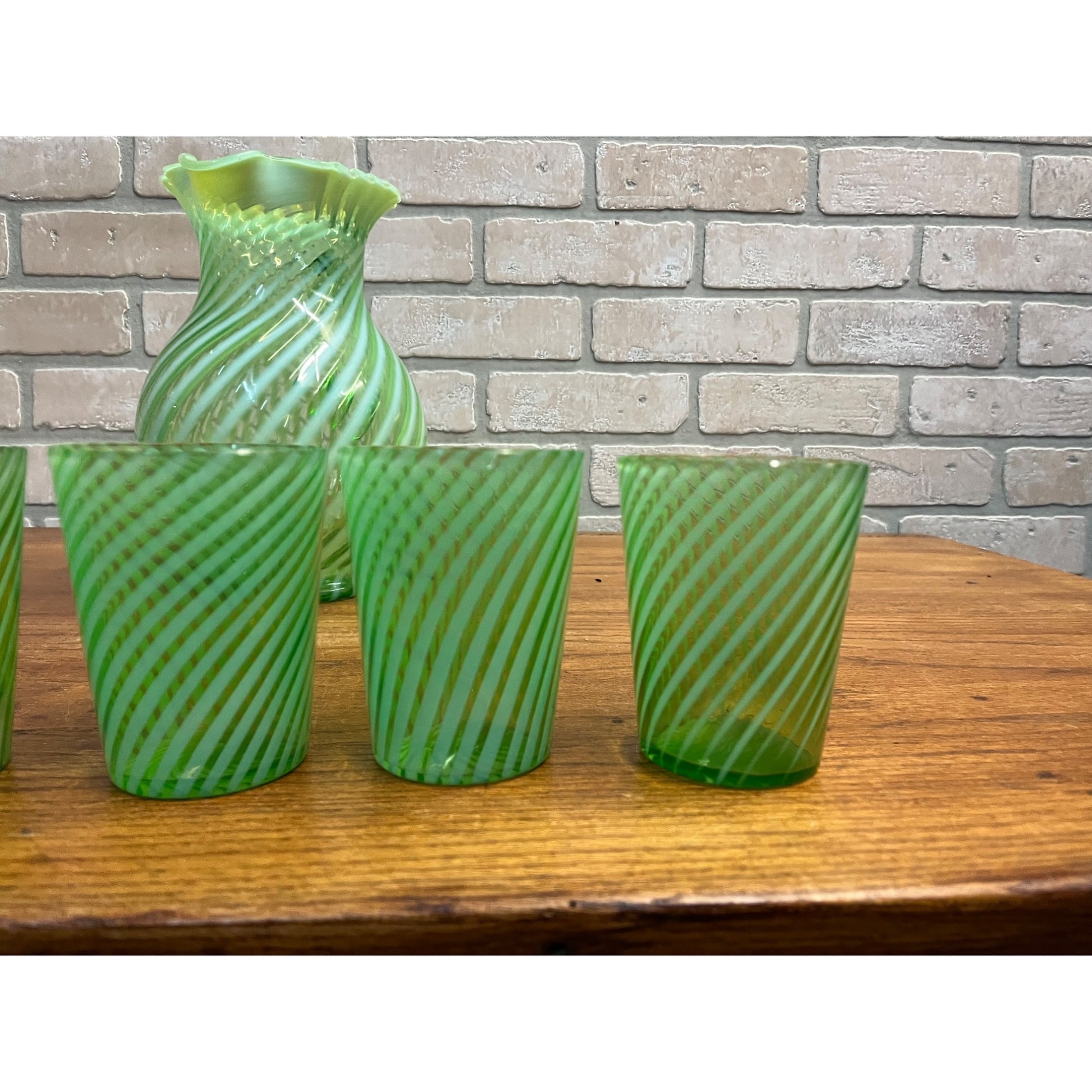 Fenton Topaz Opalescent Hobnail Vase 7" Tall Yellow Vaseline Glass, Ruffled Rim