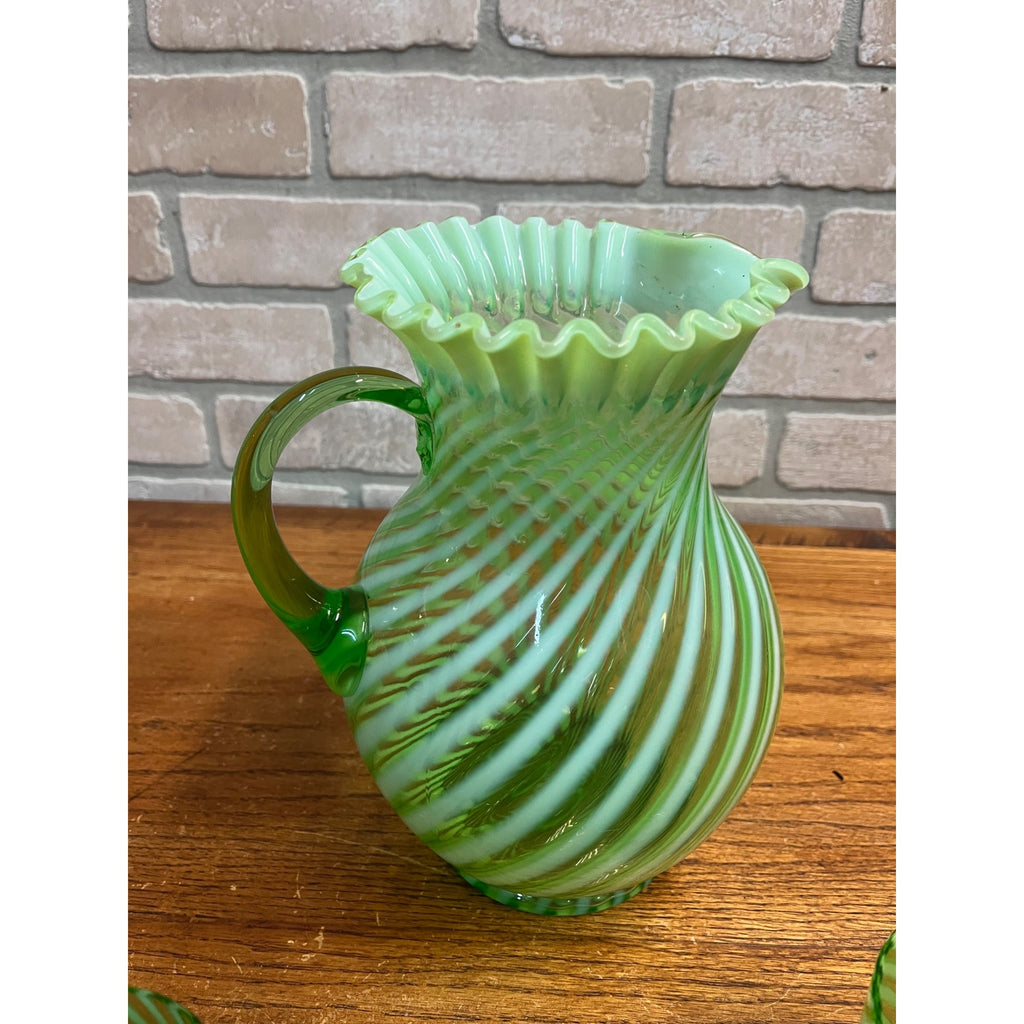 Fenton Topaz Opalescent Hobnail Vase 7" Tall Yellow Vaseline Glass, Ruffled Rim