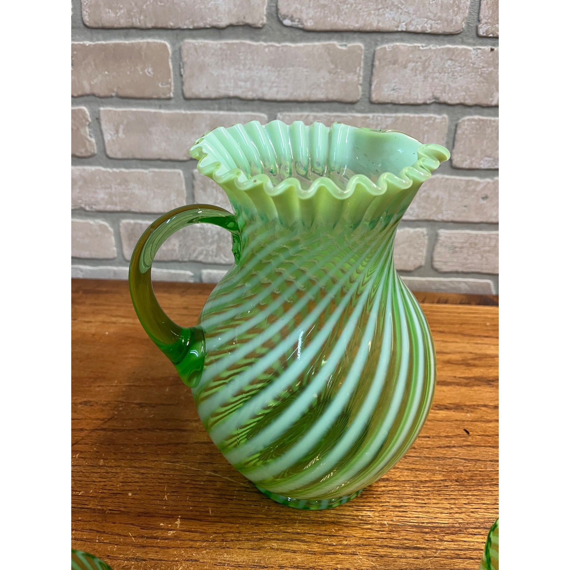 Fenton Topaz Opalescent Hobnail Vase 7" Tall Yellow Vaseline Glass, Ruffled Rim