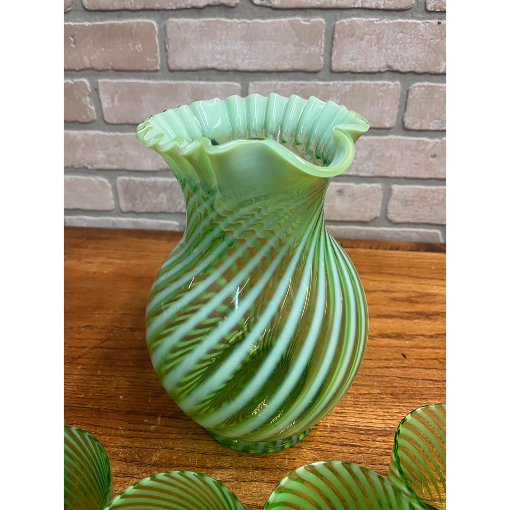 Fenton Topaz Opalescent Hobnail Vase 7" Tall Yellow Vaseline Glass, Ruffled Rim