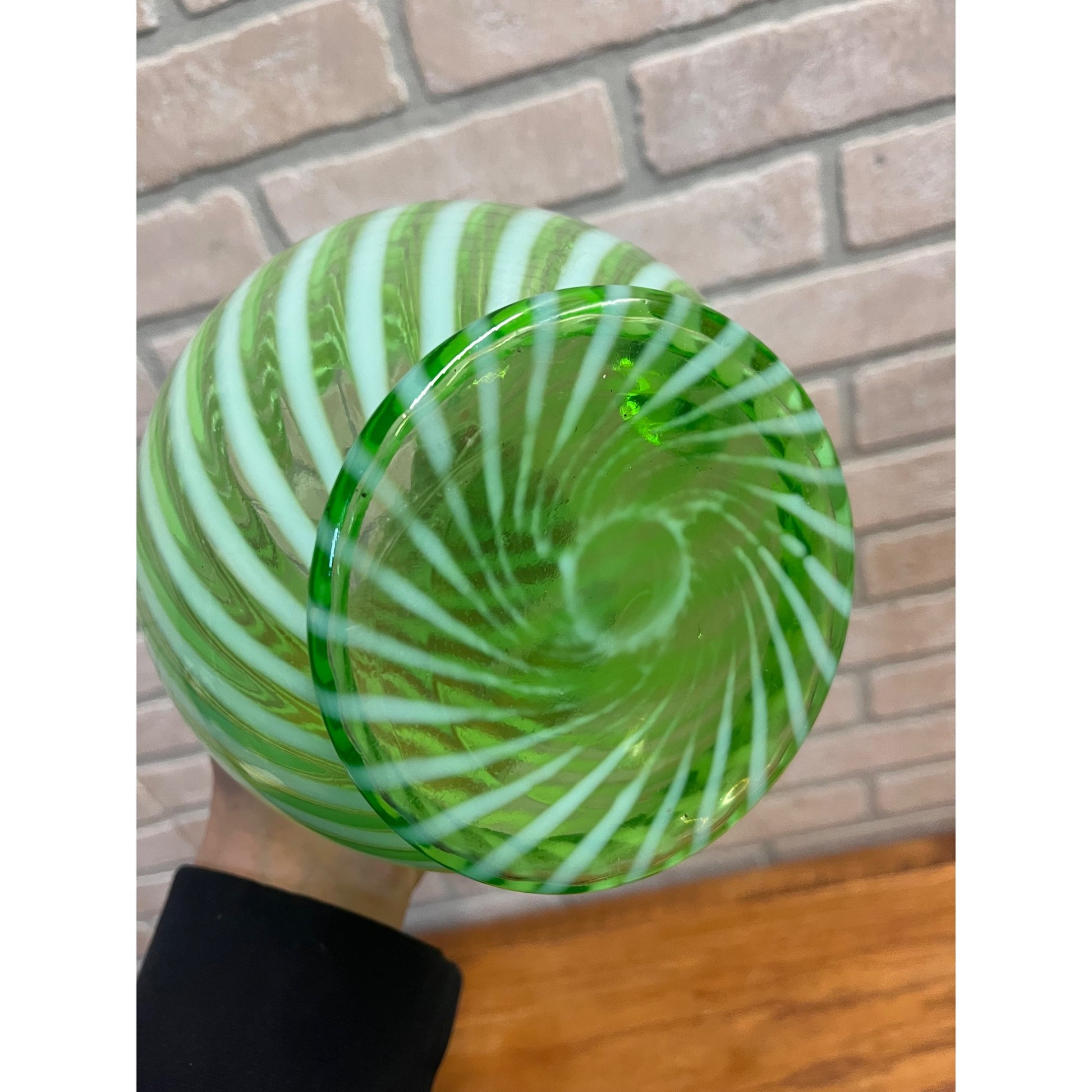 Fenton Topaz Opalescent Hobnail Vase 7" Tall Yellow Vaseline Glass, Ruffled Rim