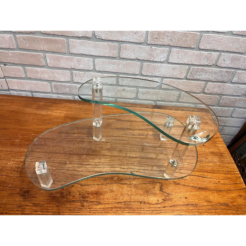 Vintage 1960s Store Display 2-Tier Kidney-Shaped Glass Display Stand Shelf