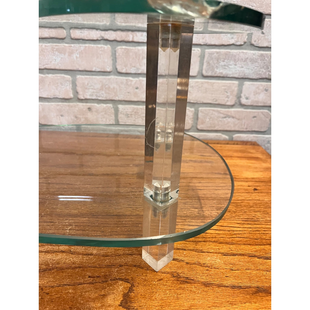 Vintage 1960s Store Display 2-Tier Kidney-Shaped Glass Display Stand Shelf