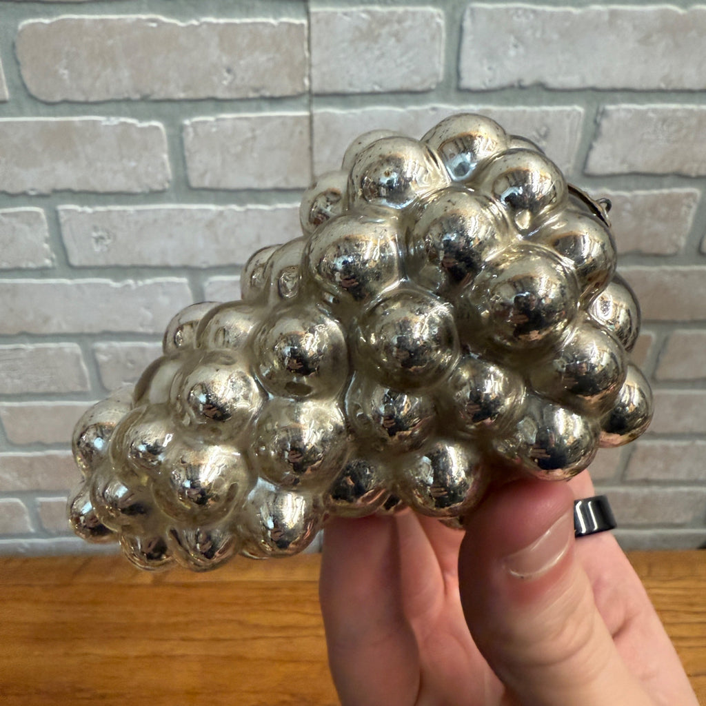 Bright Silver glass Grapes Kugel Ornament Early 1900s German. 4"