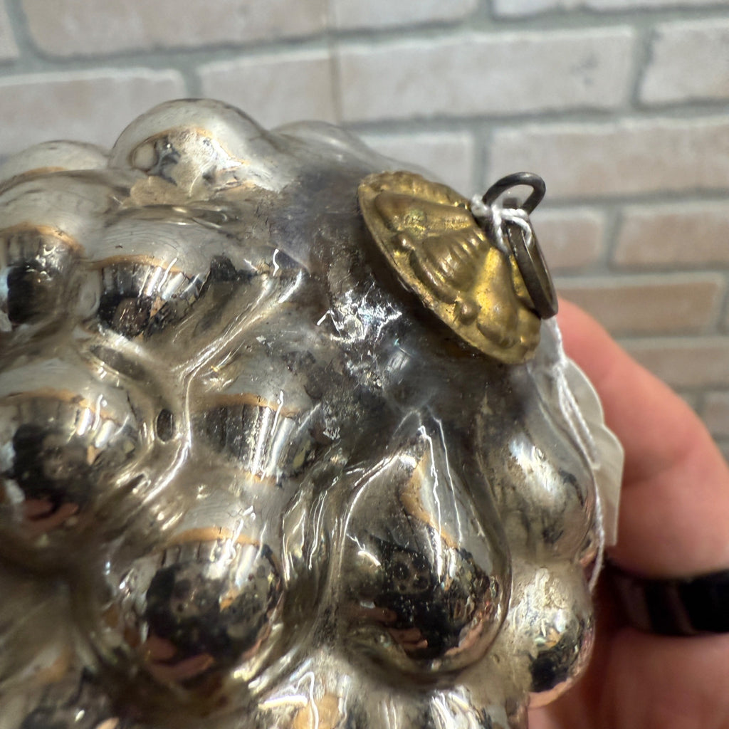 Bright Silver glass Grapes Kugel Ornament Early 1900s German. 4"