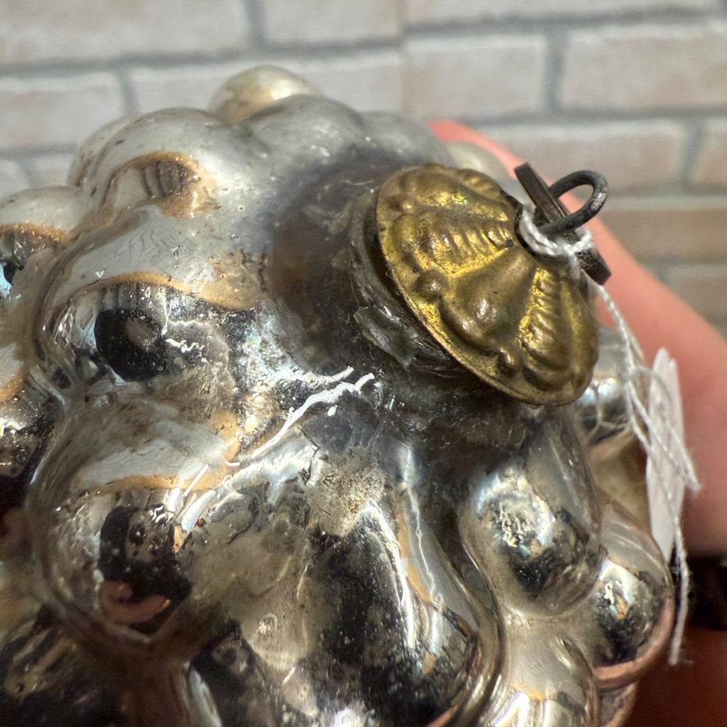 Bright Silver glass Grapes Kugel Ornament Early 1900s German. 4"