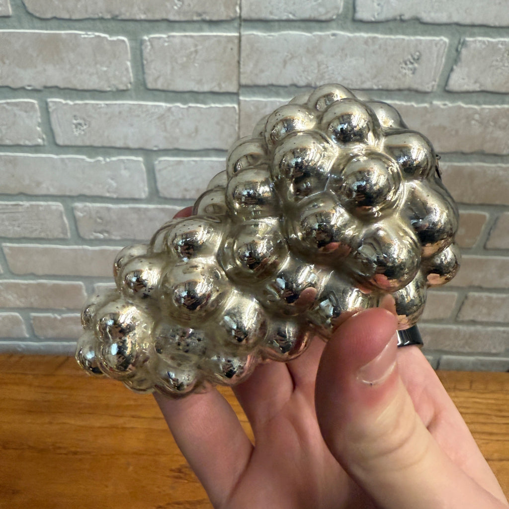 Bright Silver glass Grapes Kugel Ornament Early 1900s German. 4"