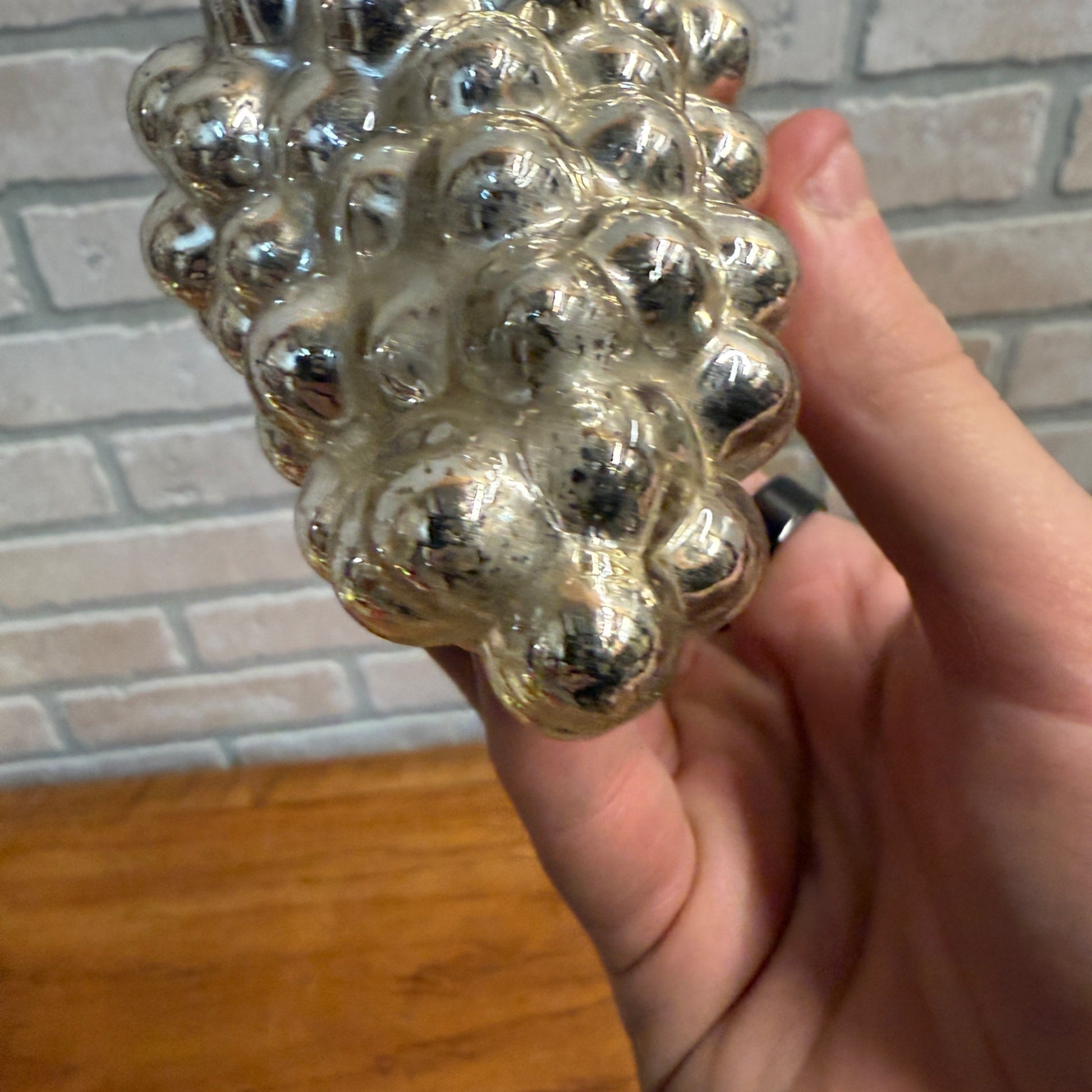 Bright Silver glass Grapes Kugel Ornament Early 1900s German. 4"