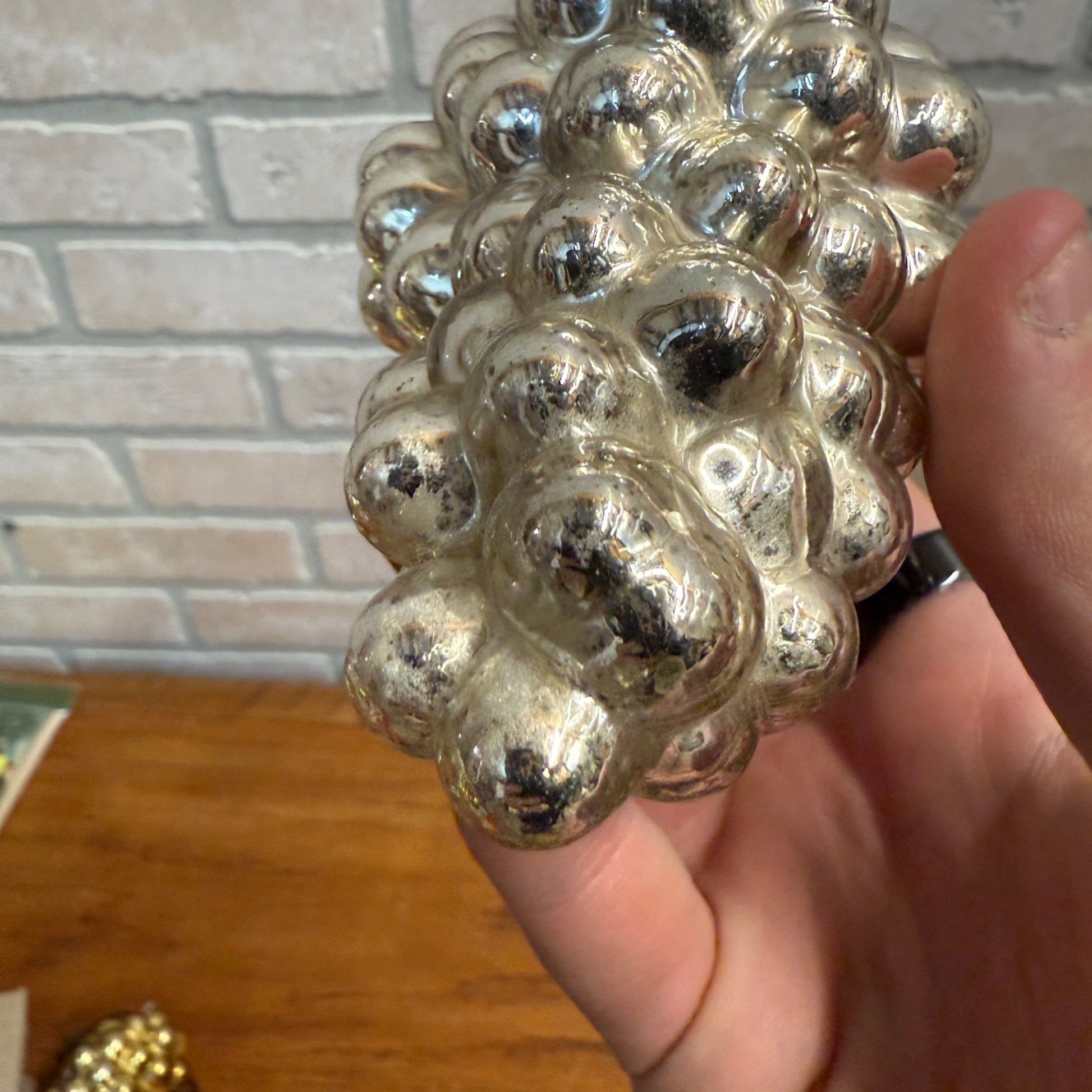 Bright Silver glass Grapes Kugel Ornament Early 1900s German. 4"