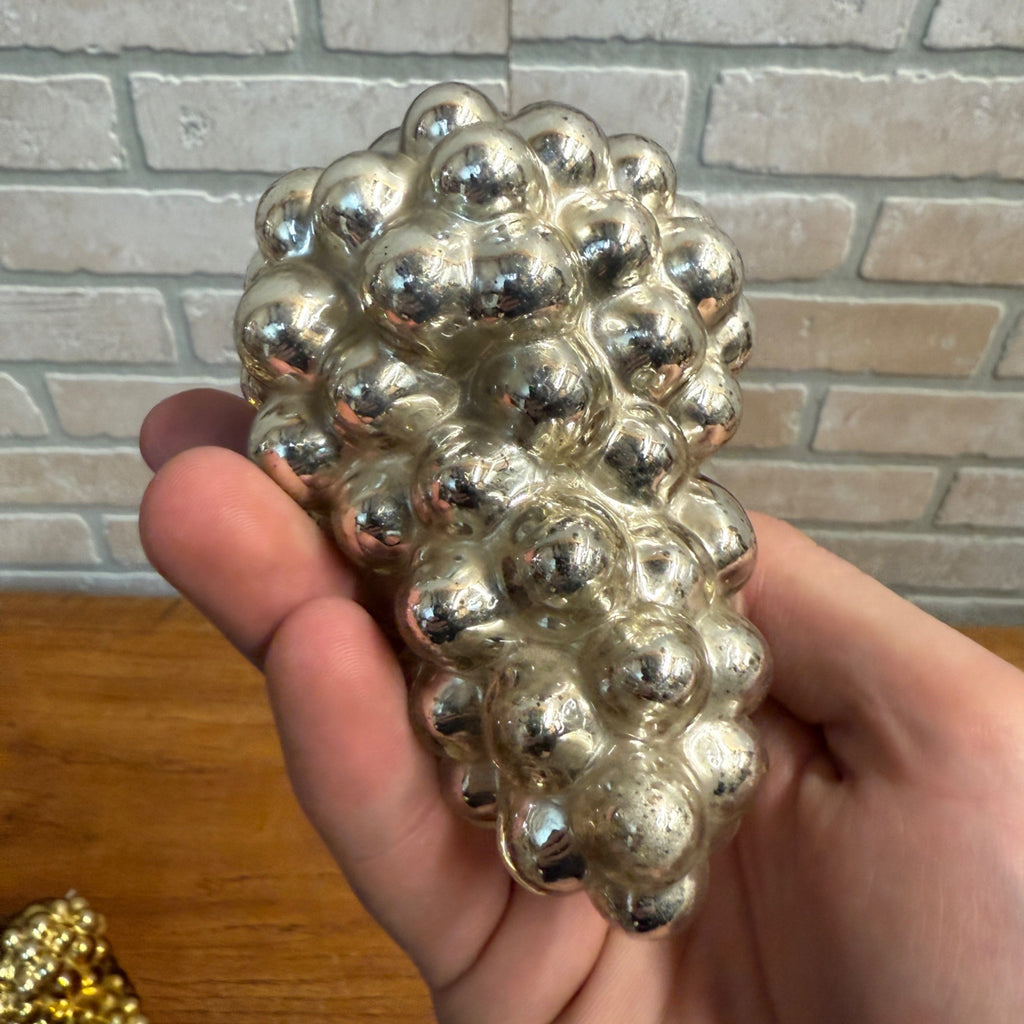 Bright Silver glass Grapes Kugel Ornament Early 1900s German. 4"