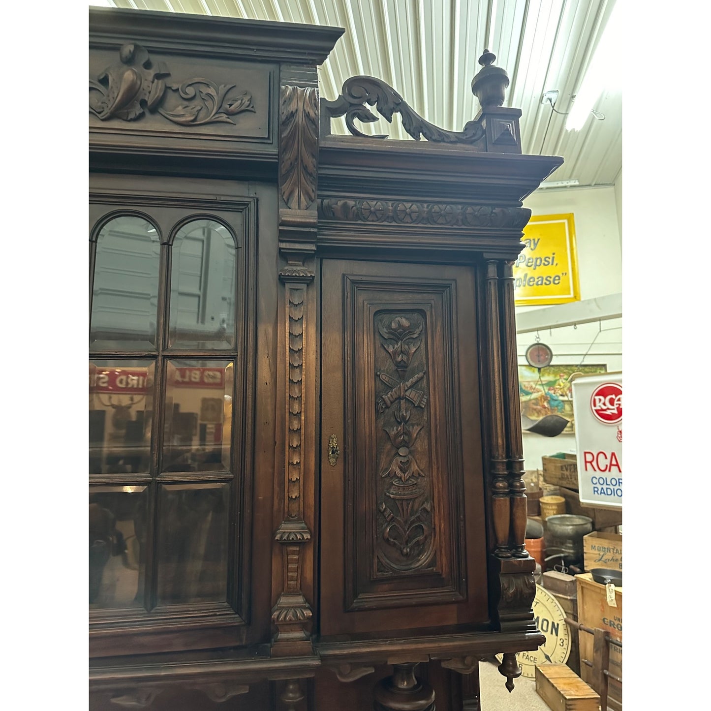 Antique 1900s French Carved Walnut Rococo Style Hutch Sideboard Server Cabinet