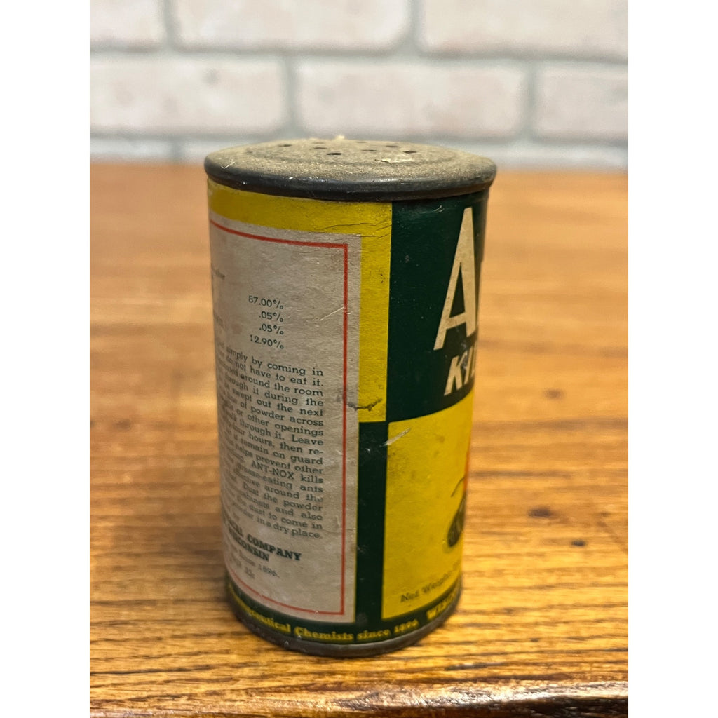 Vintage Antnox Kills Ants Tin Can Advertising Wisconsin Pharmacal Company