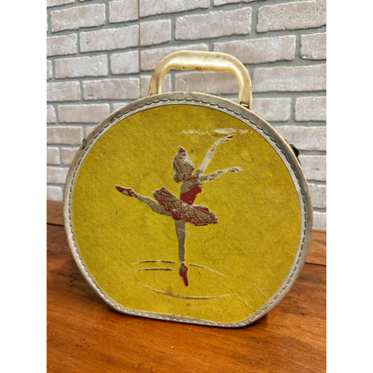 Vintage 1950s Child's Yellow Doll Suitcase Red Ballerina Dancer