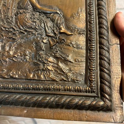 Antique 19th C. Bronze Copper Relief of Woman - 10" by 12.5" - Architectural Wall Panel