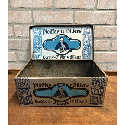 VINTAGE EARLY 1900S PFEIFFER U. DILLERS KAFFEE-ZULATZ-ELLENZ COFFEE TIN ADVERTISING