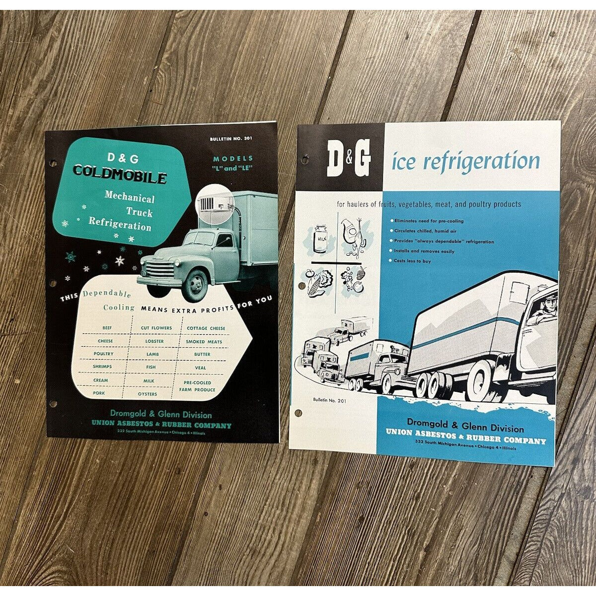 Vintage 1950s Dromgold & Glenn D&G Coldmobile Refrigeration Trucks Advertising