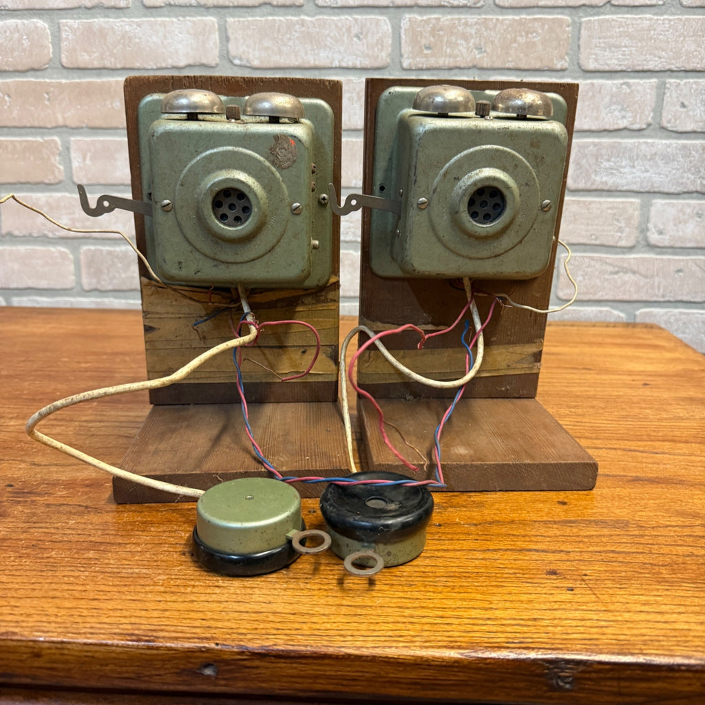 Pair Vintage Green Connecticut Elec. Wall Telephone Intercom Phone